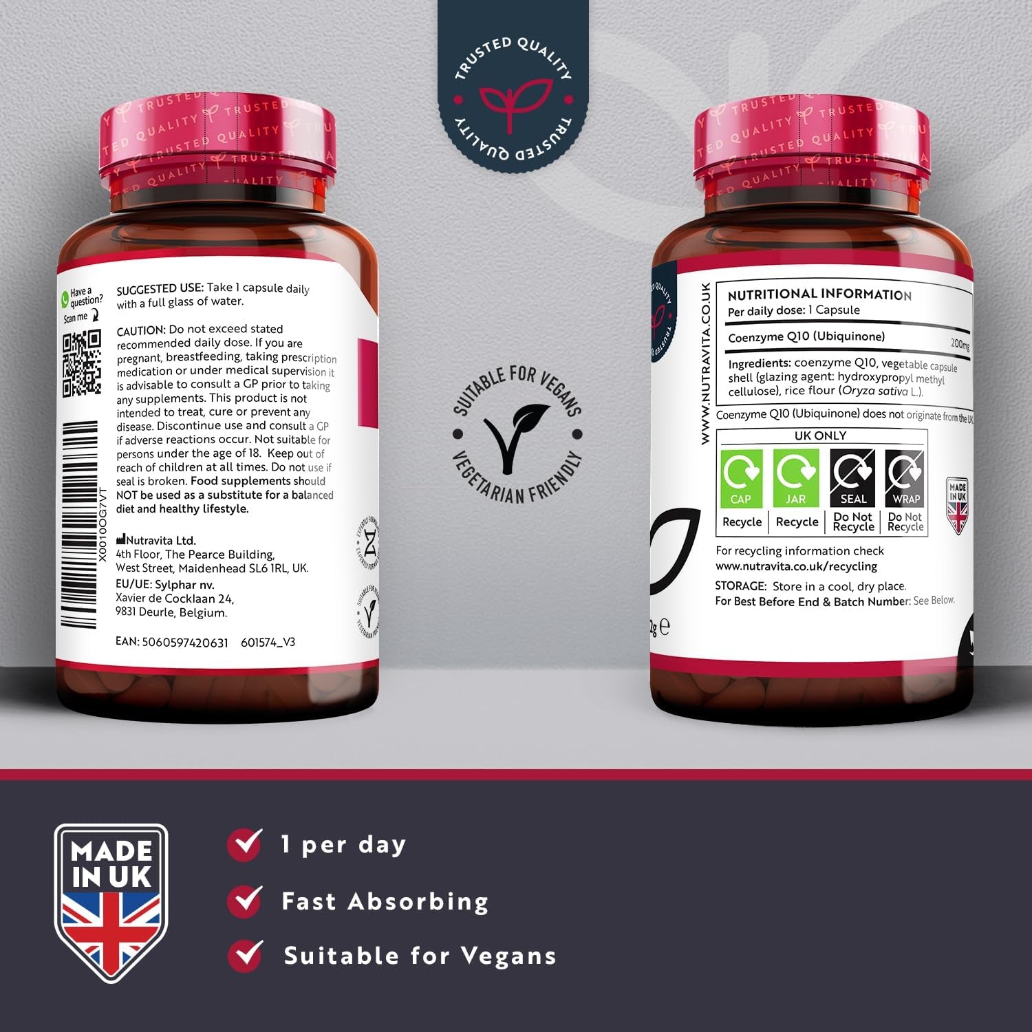 CoQ10 200mg – 120 Vegan Capsules – High Strength Ubiquinone – 4-Month Supply