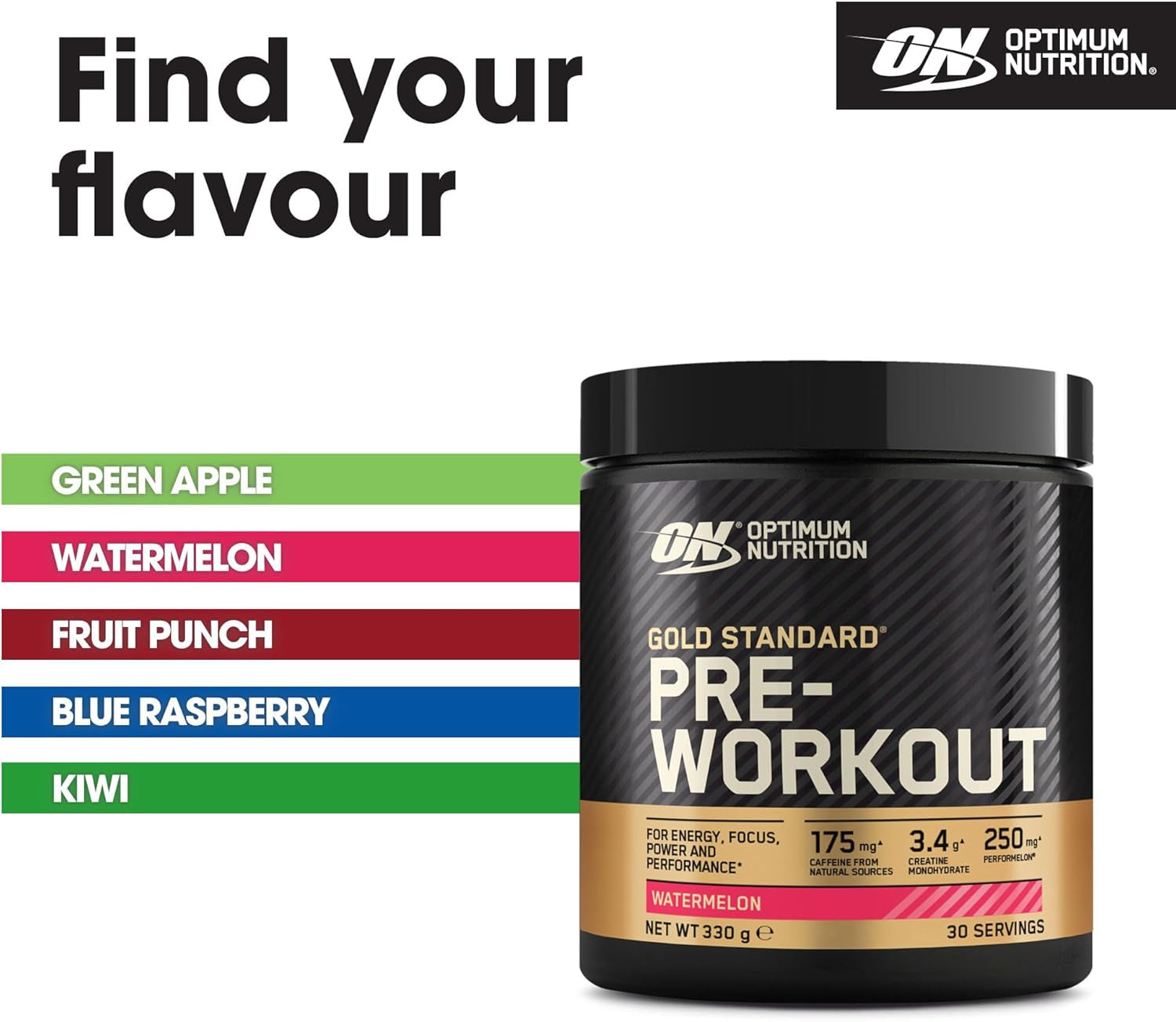 Gold Standard Pre-Workout – Creatine, Beta-Alanine, Caffeine, B-Vitamins – 330g Watermelon
