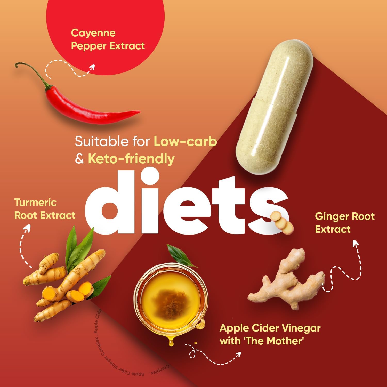 Apple Cider Vinegar with Mother 1860Mg - Added Probiotics - 180 Apple Cider Vinegar Capsules with Cayenne Pepper, Turmeric & Ginger Root - Vegan Tablets (Not Apple Cider Vinegar Gummies)