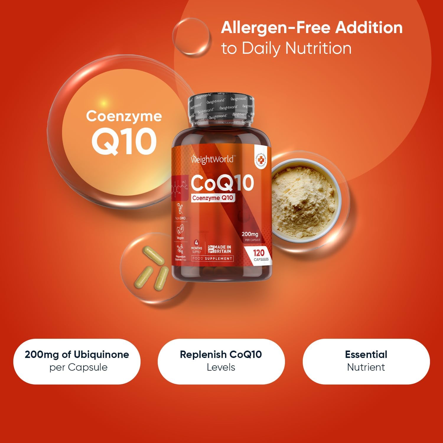 CoQ10 200mg – 120 Vegan Capsules – High Absorption Ubiquinone – 4 Months Supply