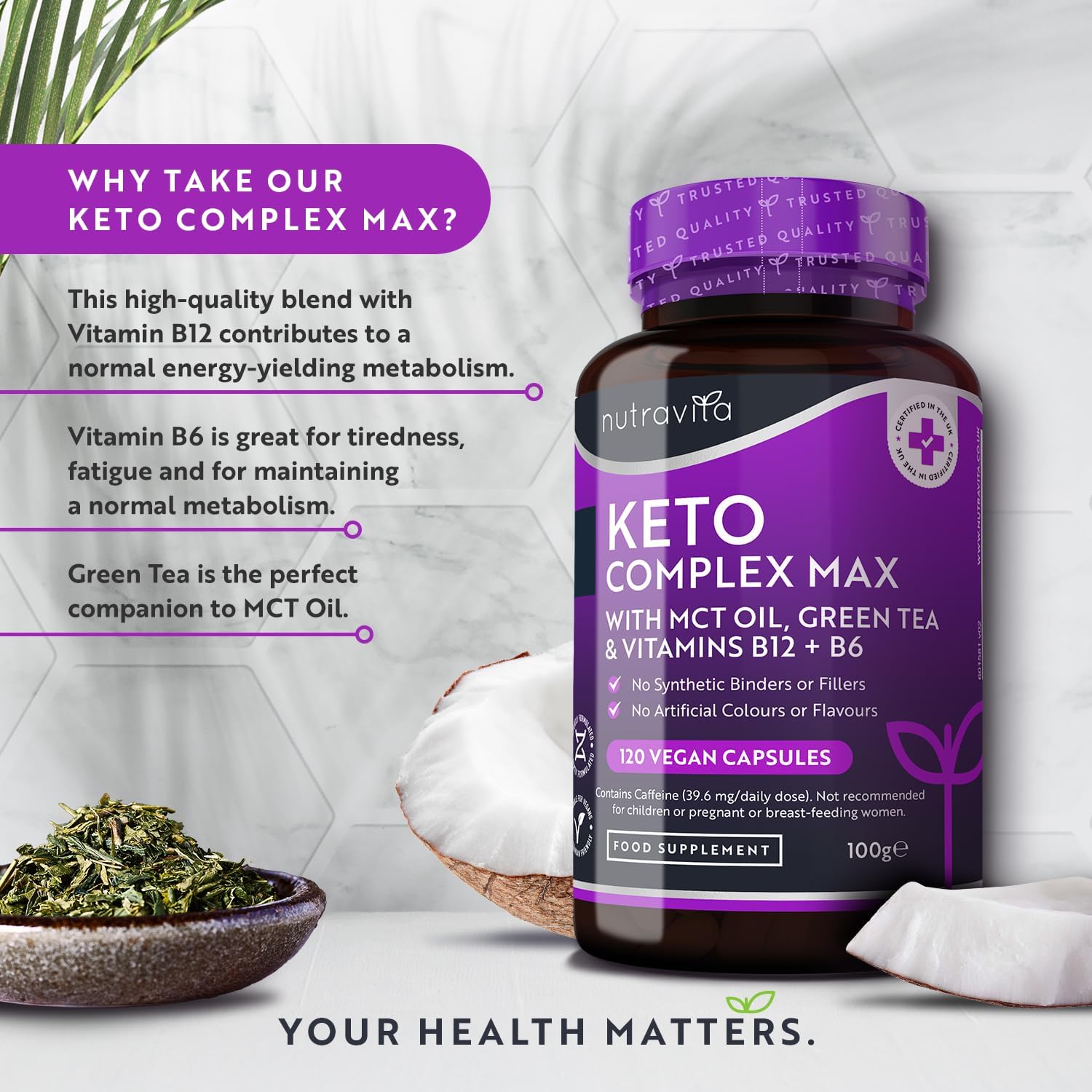 Keto Diet Pills – Max Strength Fat Burner with MCT, Green Tea – 60 Caps