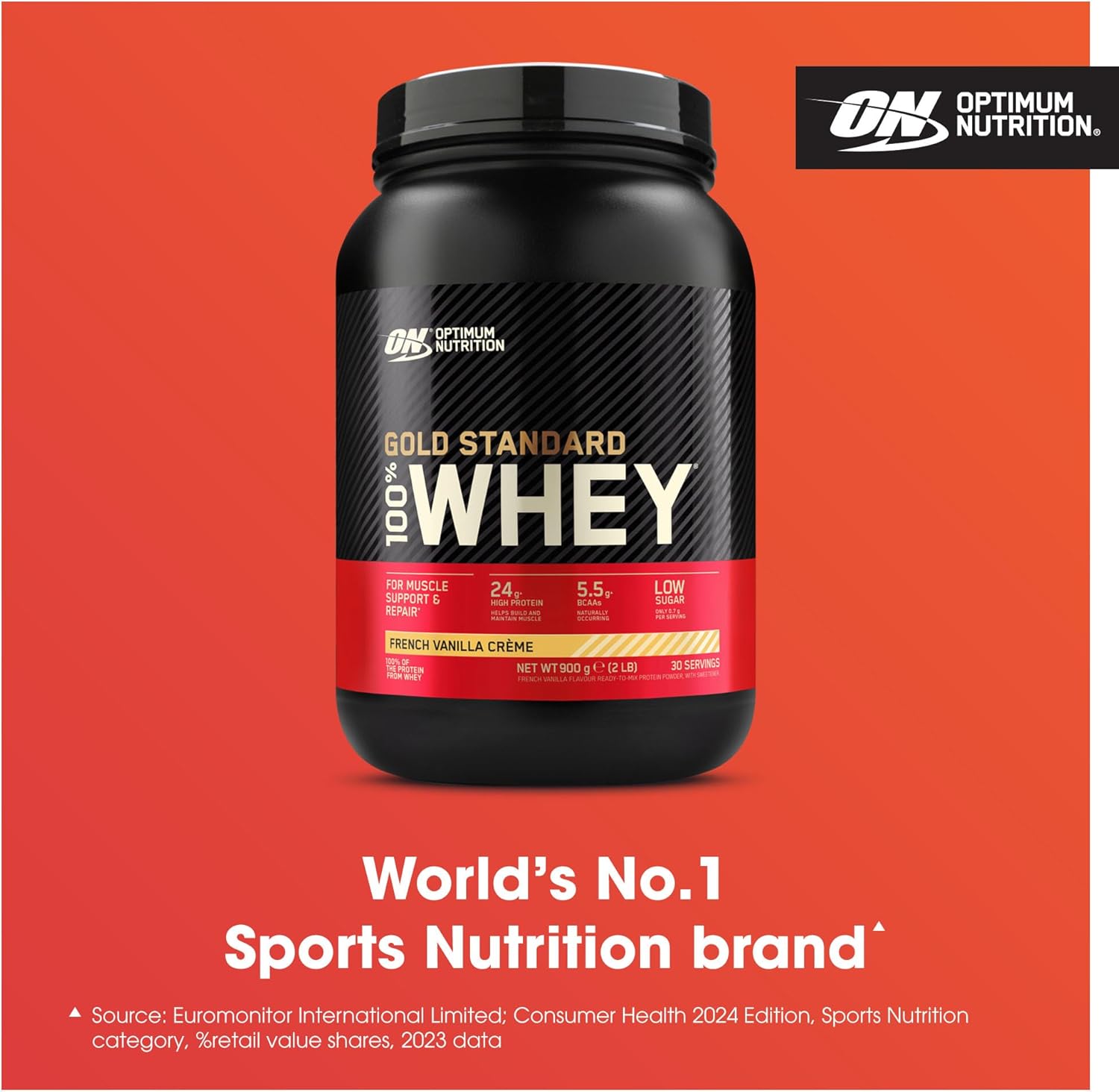 Gold Standard Whey Protein Powder Muscle Building Supplements with Glutamine and Amino Acids, French Vanilla Creme, 30 Servings, 900 G, Packaging May Vary, 891 - 908 G