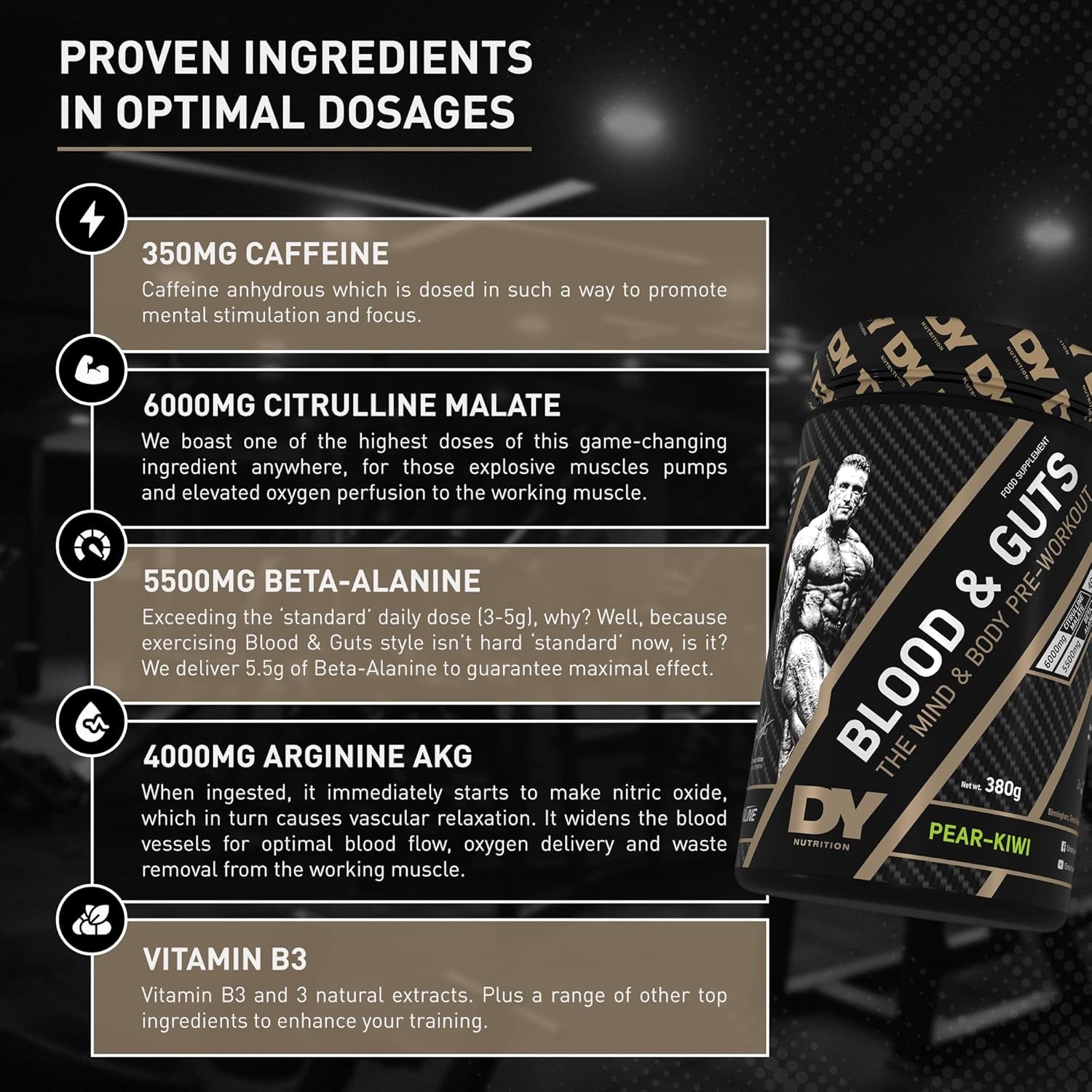 Blood and Guts Pre-Workout Powder – 380g (Blueberry) – 350mg Caffeine & Performance Boosters