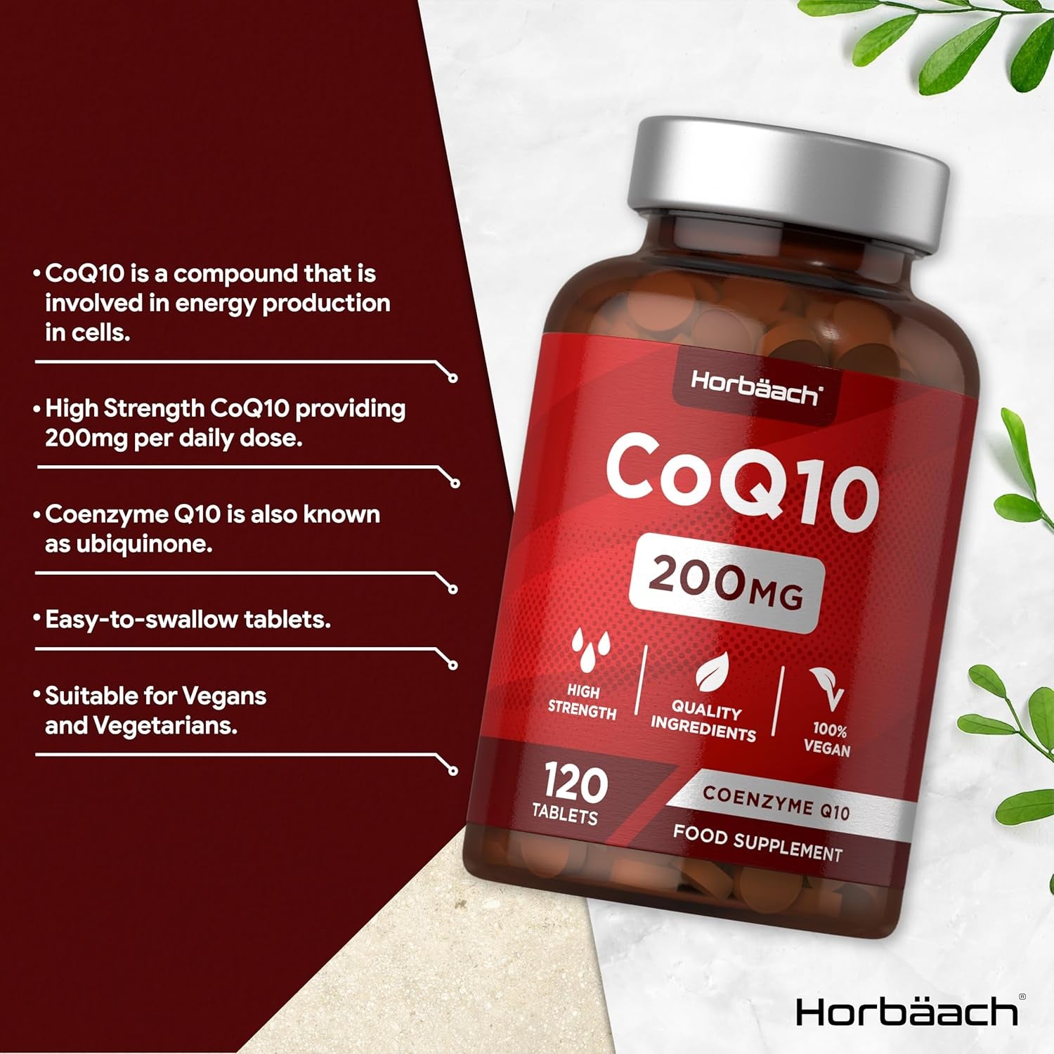 CoQ10 200mg – 120 Vegan Tablets – High Strength Ubiquinone Coenzyme Q10