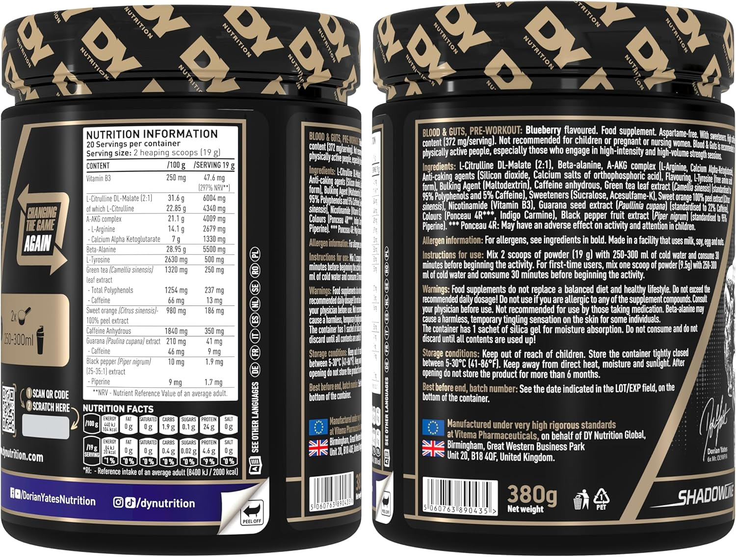 Blood and Guts Pre-Workout Powder – 380g (Blueberry) – 350mg Caffeine & Performance Boosters