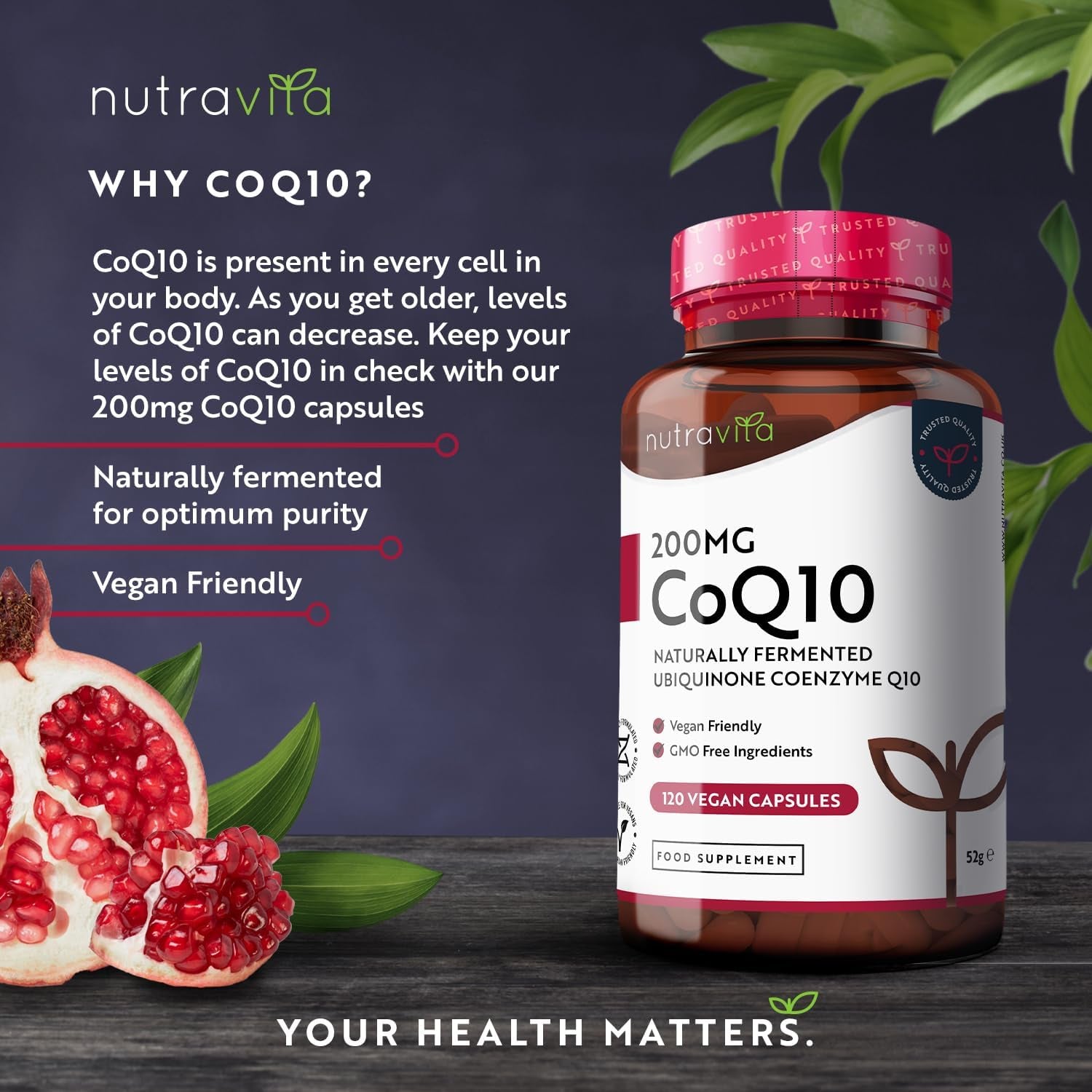 CoQ10 200mg – 120 Vegan Capsules – High Strength Ubiquinone – 4-Month Supply