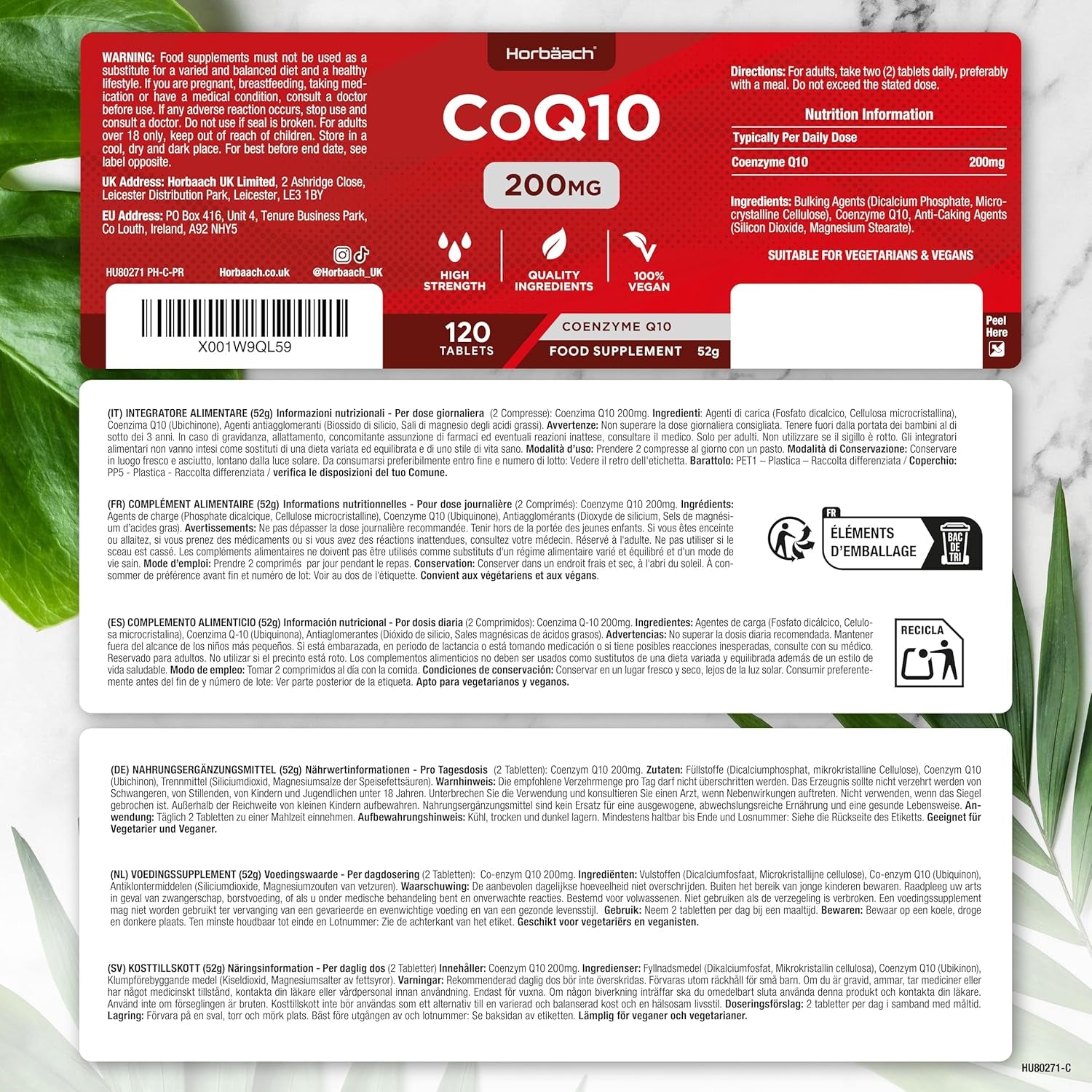 CoQ10 200mg – 120 Vegan Tablets – High Strength Ubiquinone Coenzyme Q10
