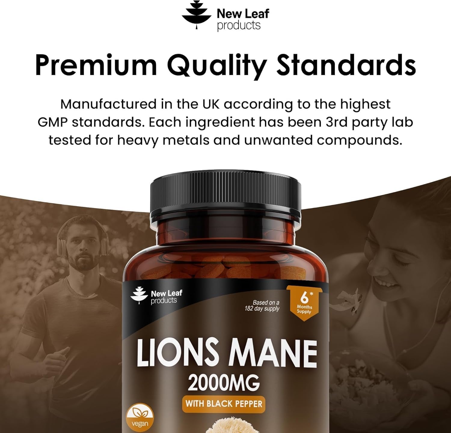 Lion’s Mane Mushroom 2000mg – 365 Vegan Tablets – With Black Pepper – High Strength Extract