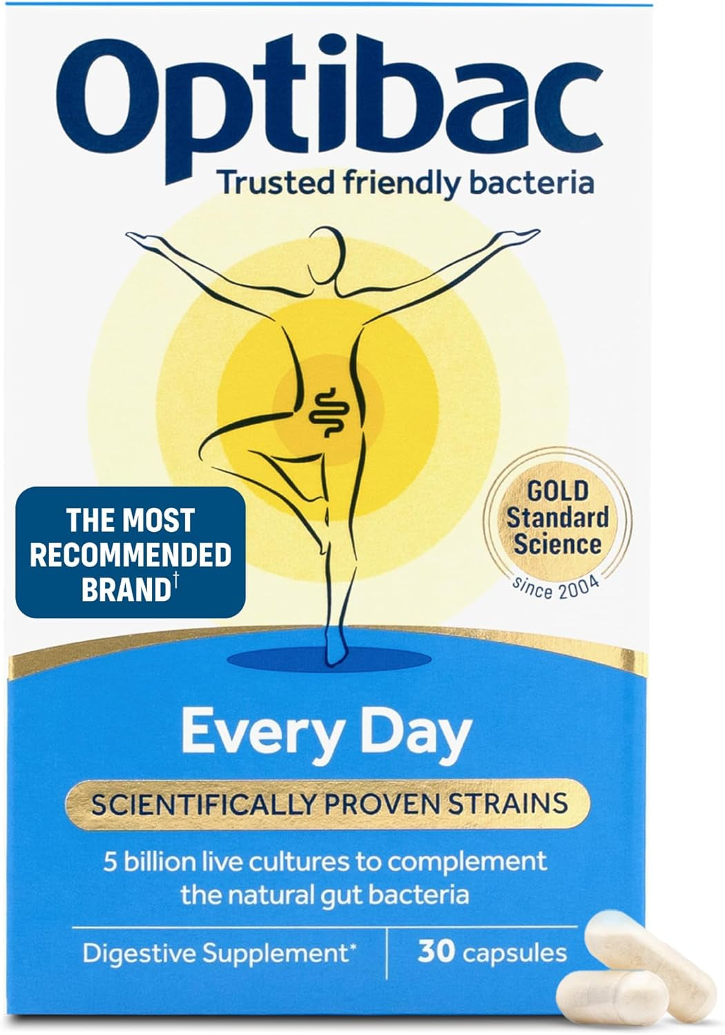 Probiotics Every Day - Digestive Probiotic Supplement with 5 Billion Bacterial Cultures & FOS Fibres - 30 Capsules
