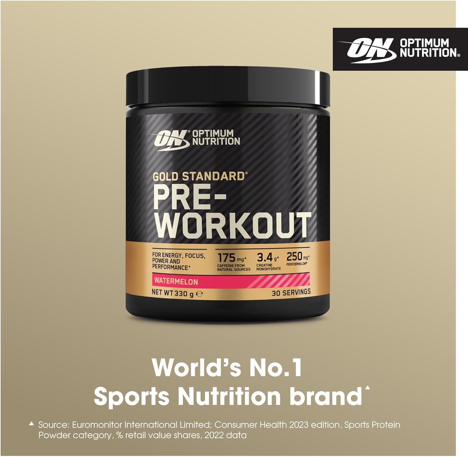 Gold Standard Pre-Workout – Creatine, Beta-Alanine, Caffeine, B-Vitamins – 330g Watermelon