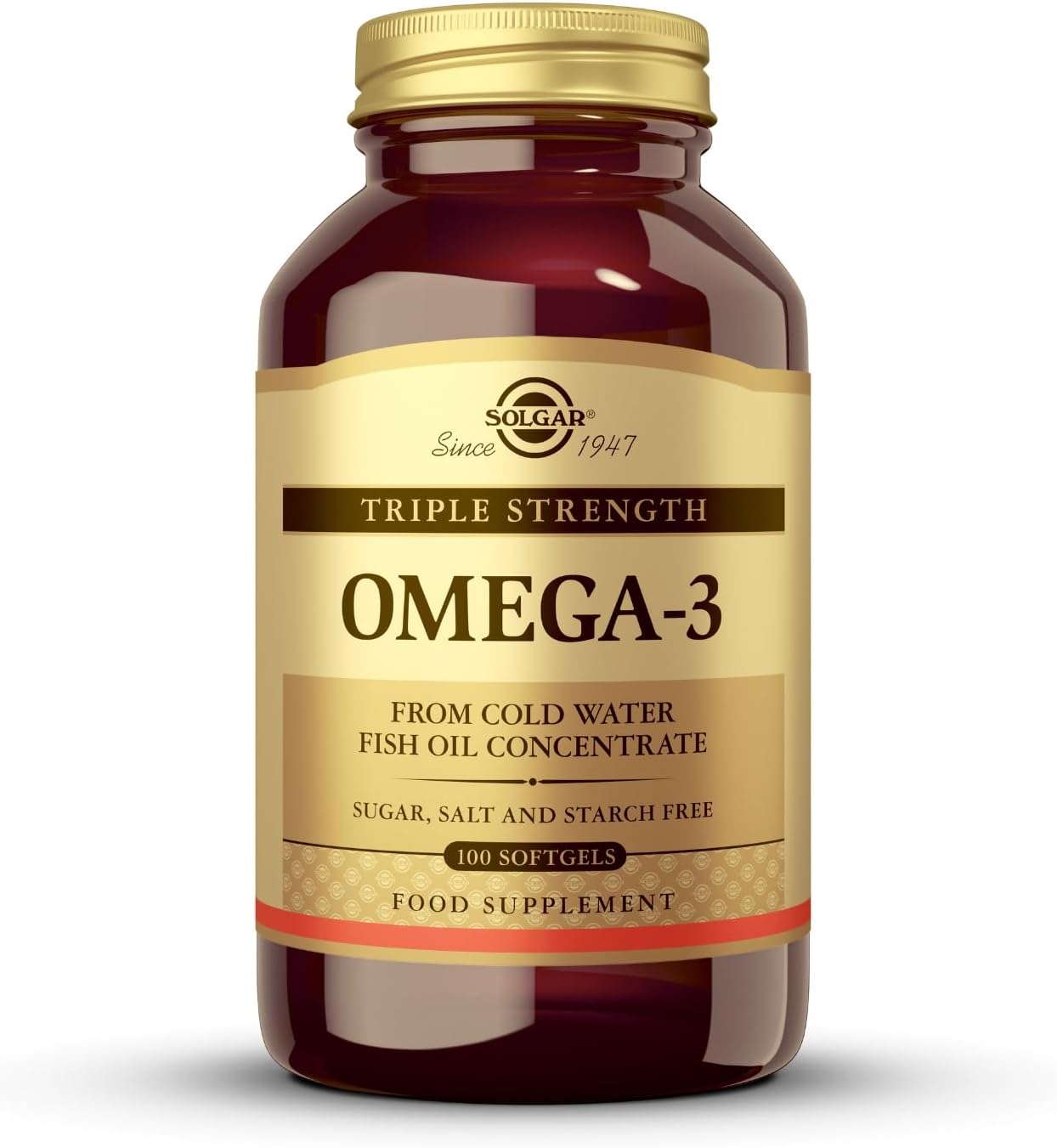 Triple Strength Omega 3 - Supports Brain & Eyes - Heart Health Friendly - Fish Oil - 100 Softgels, 