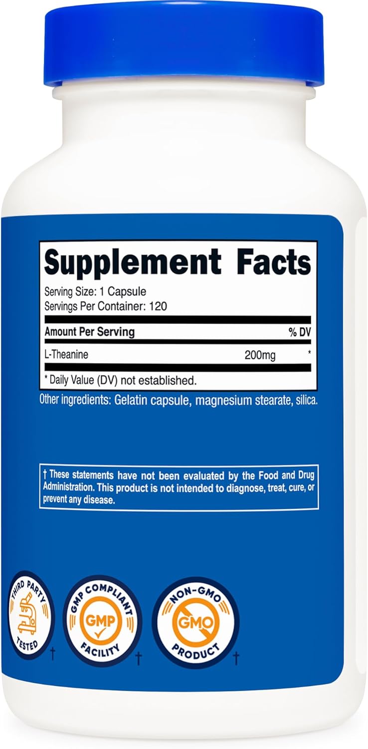 L-Theanine 200Mg, 120 Capsules, Double Strength - Non-Gmo, Gluten Free