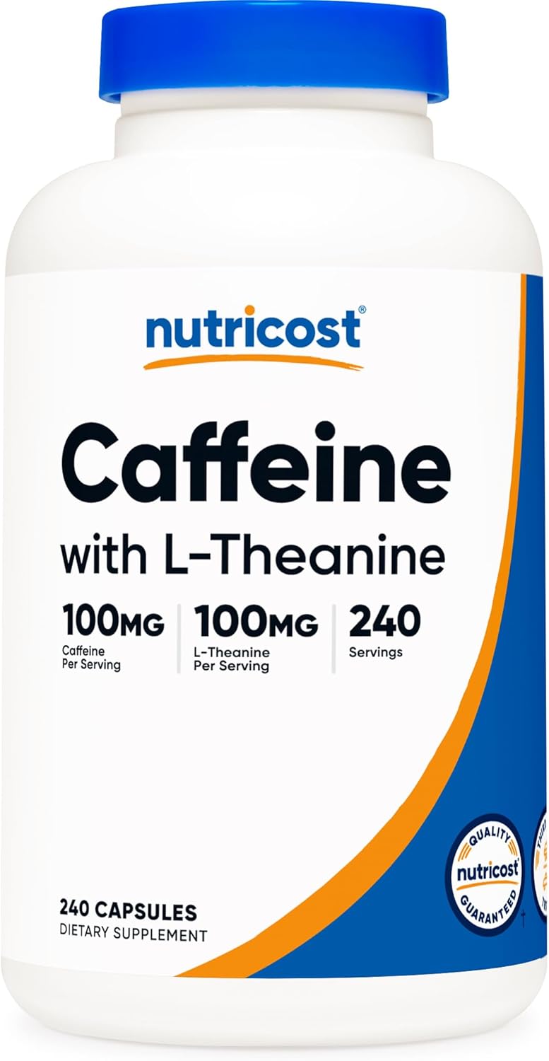 Caffeine with L-Theanine, 100Mg of Each, 240 Capsules, 240 Servings - Non-Gmo and Gluten Free