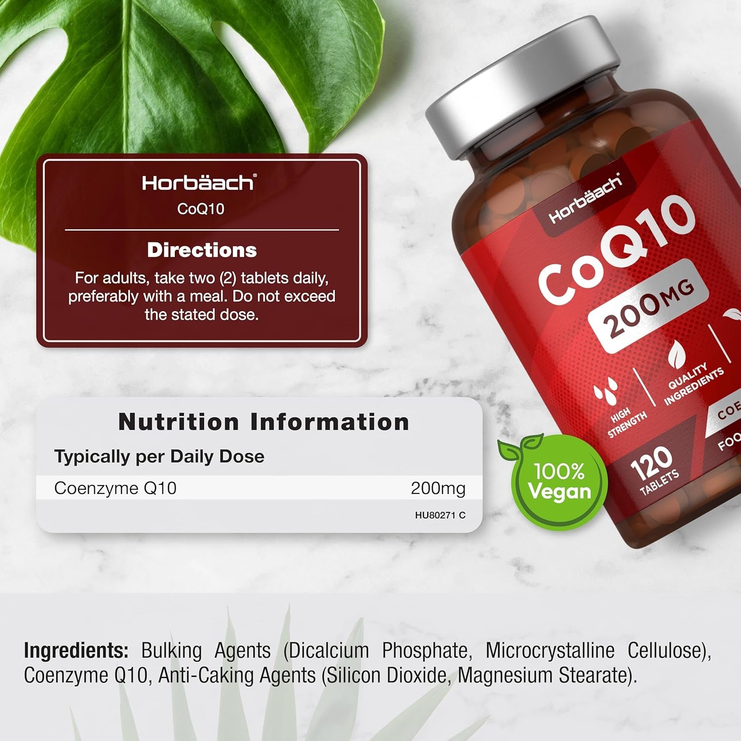 CoQ10 200mg – 120 Vegan Tablets – High Strength Ubiquinone Coenzyme Q10