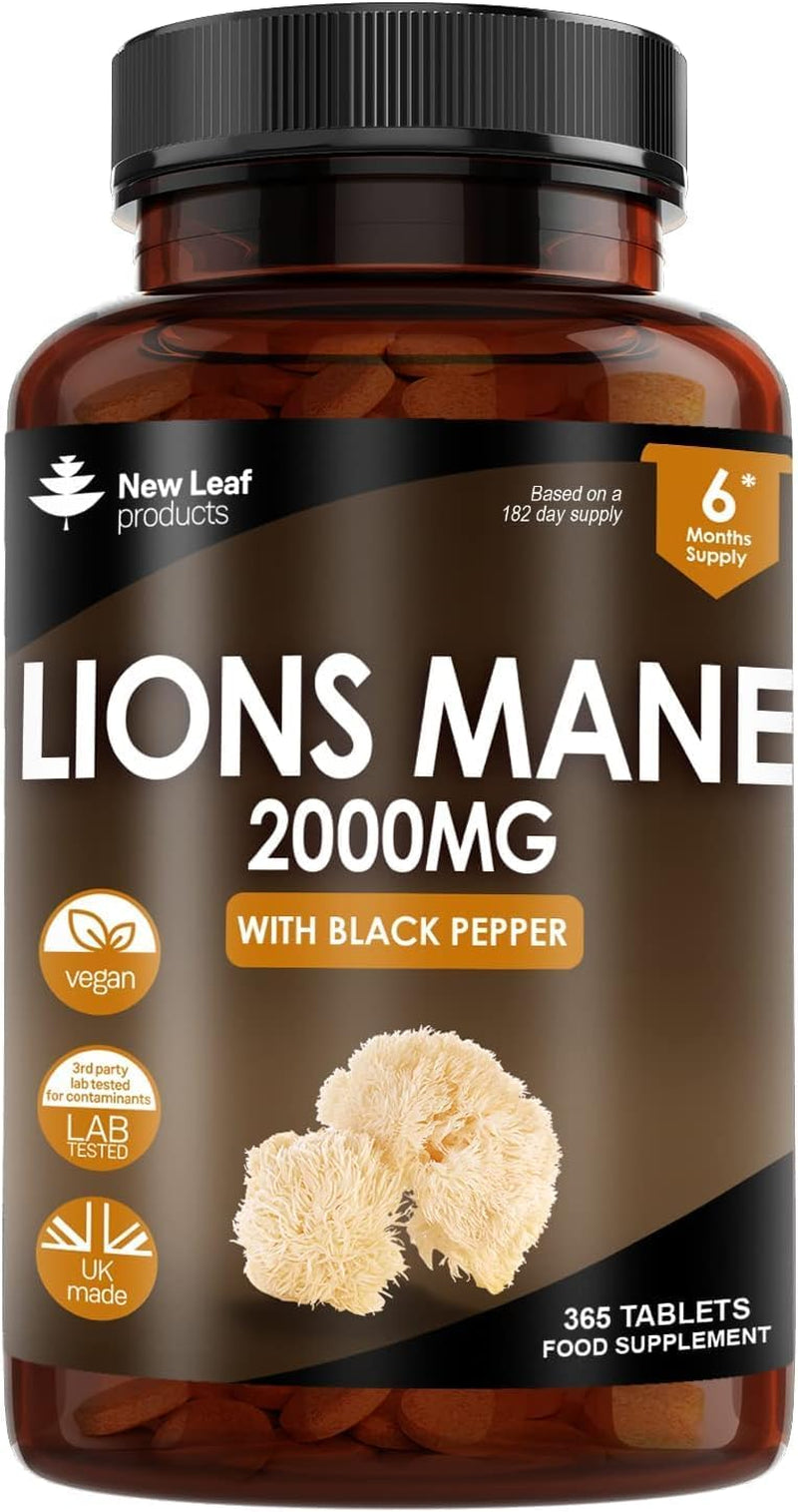 Lion’s Mane Mushroom 2000mg – 365 Vegan Tablets – With Black Pepper – High Strength Extract