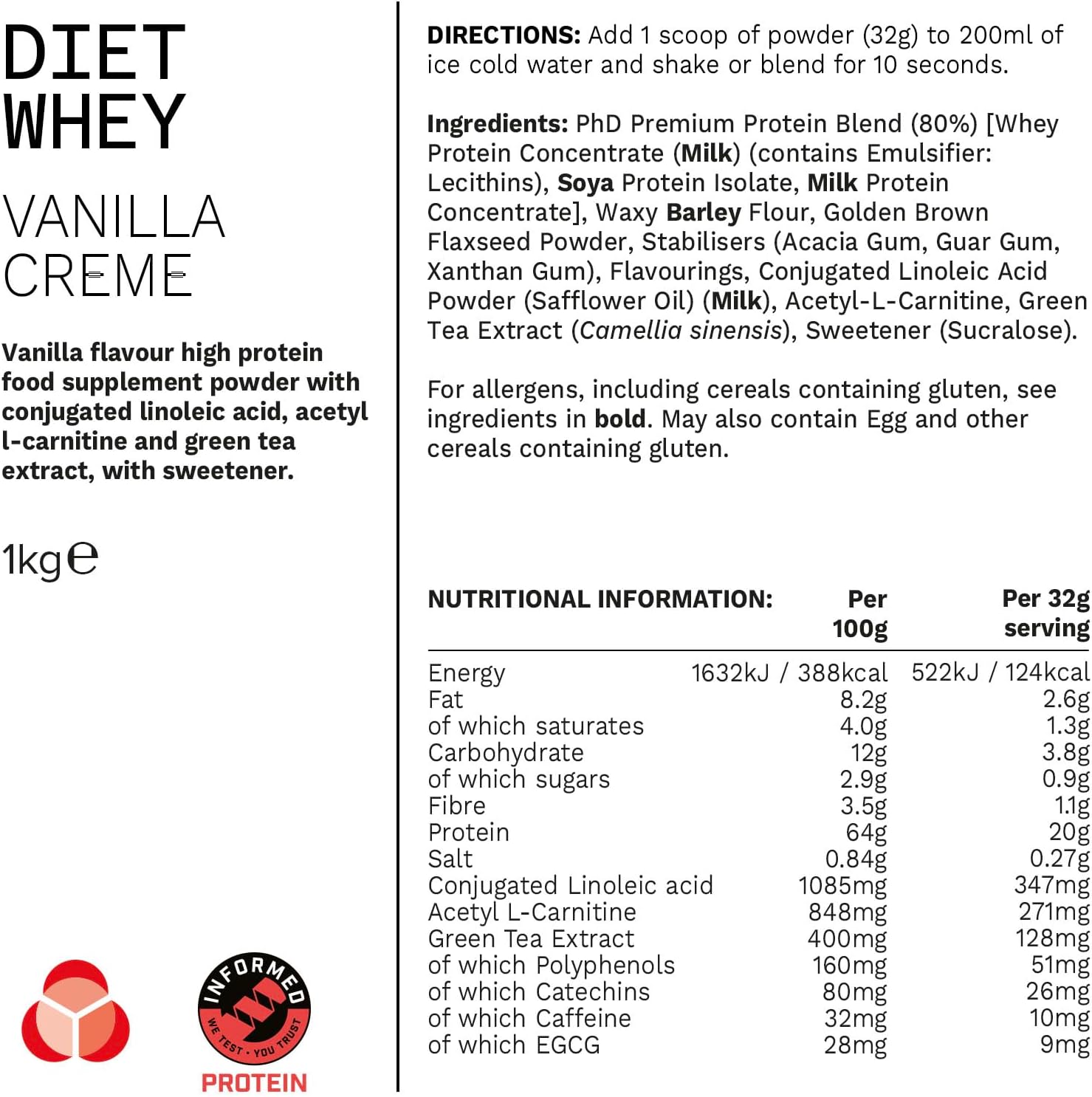 Nutrition Diet Whey Lean Protein Powder | Vanilla Crème Whey Protein Powder 1 Kg Bag [ Packaging May Vary ]