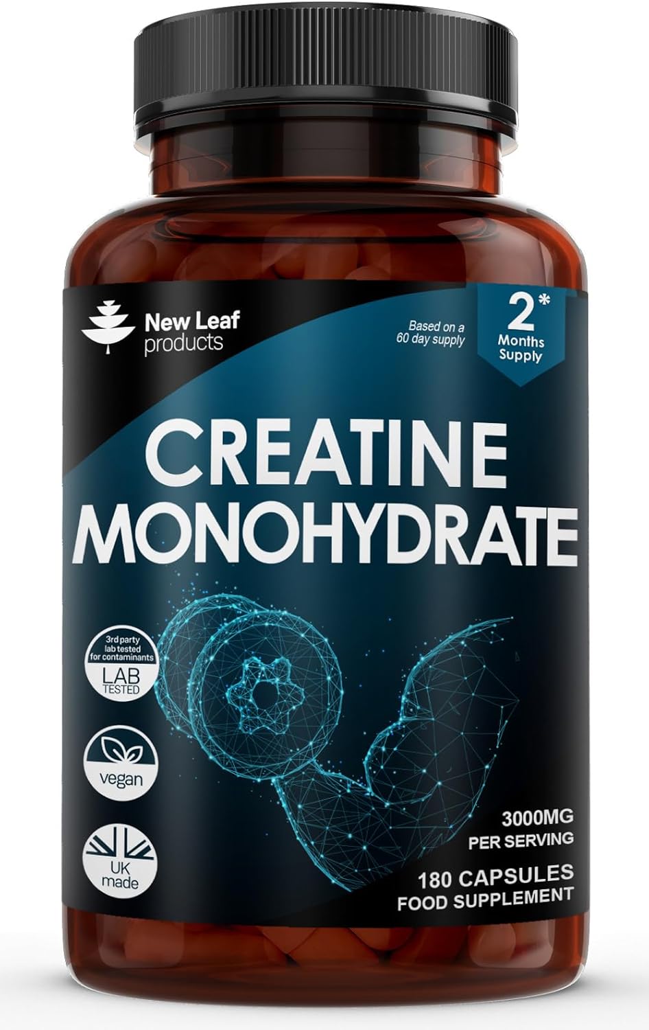 Creatine Monohydrate 3000mg – 180 Capsules – Gym Supplement for Men & Women