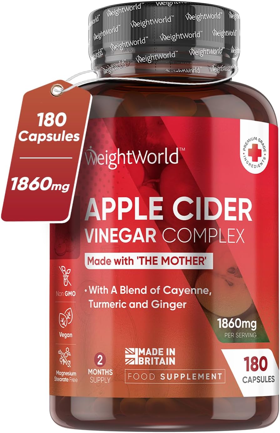 Apple Cider Vinegar with Mother 1860Mg - Added Probiotics - 180 Apple Cider Vinegar Capsules with Cayenne Pepper, Turmeric & Ginger Root - Vegan Tablets (Not Apple Cider Vinegar Gummies)