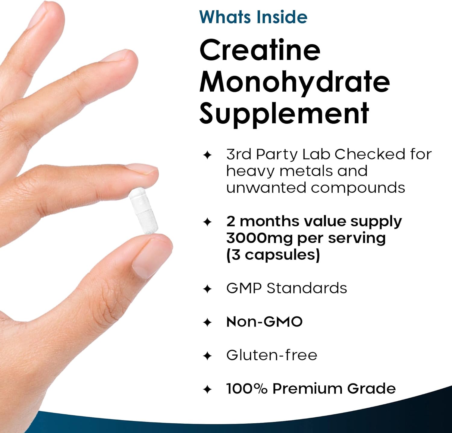 Creatine Monohydrate 3000mg – 180 Capsules – Gym Supplement for Men & Women