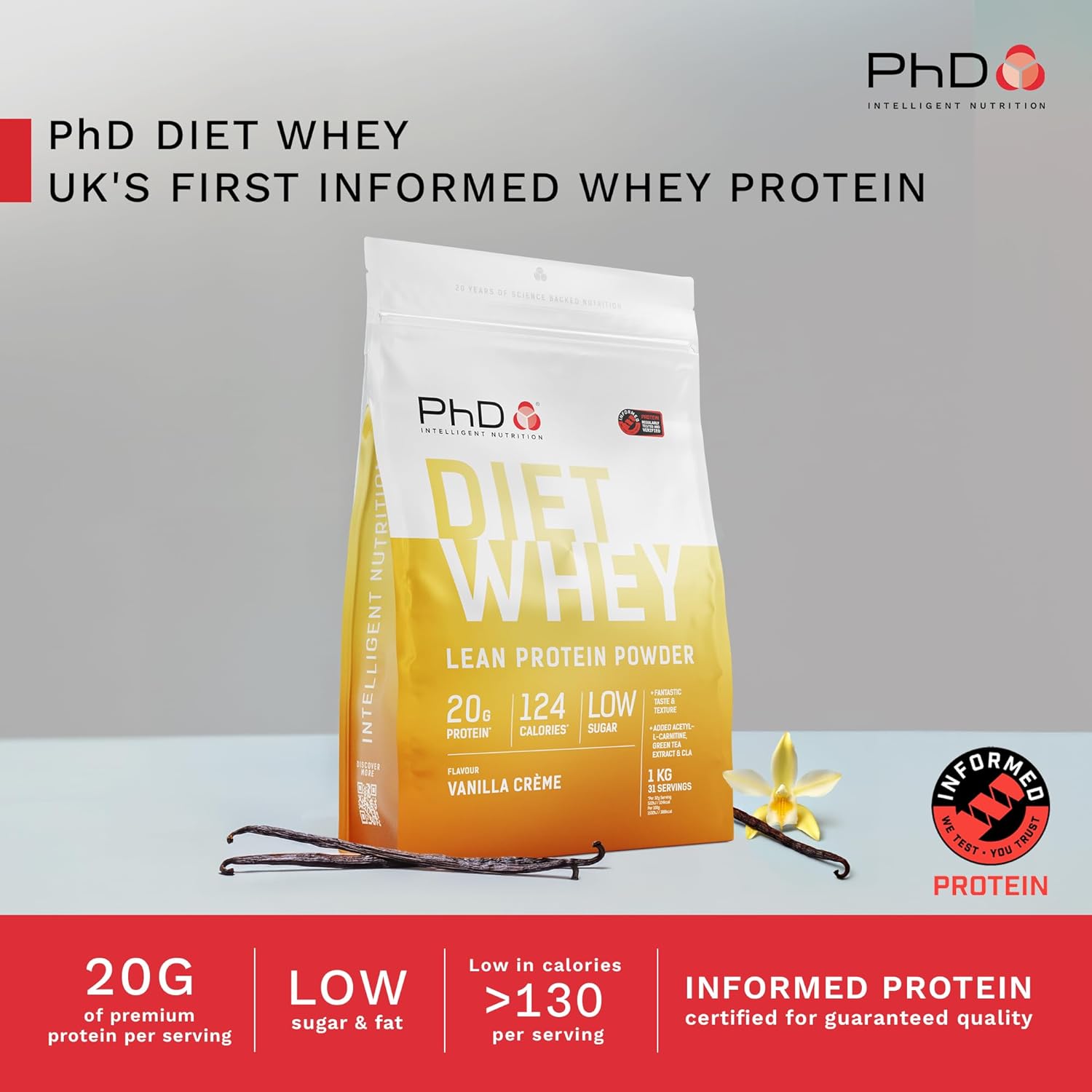 Nutrition Diet Whey Lean Protein Powder | Vanilla Crème Whey Protein Powder 1 Kg Bag [ Packaging May Vary ]