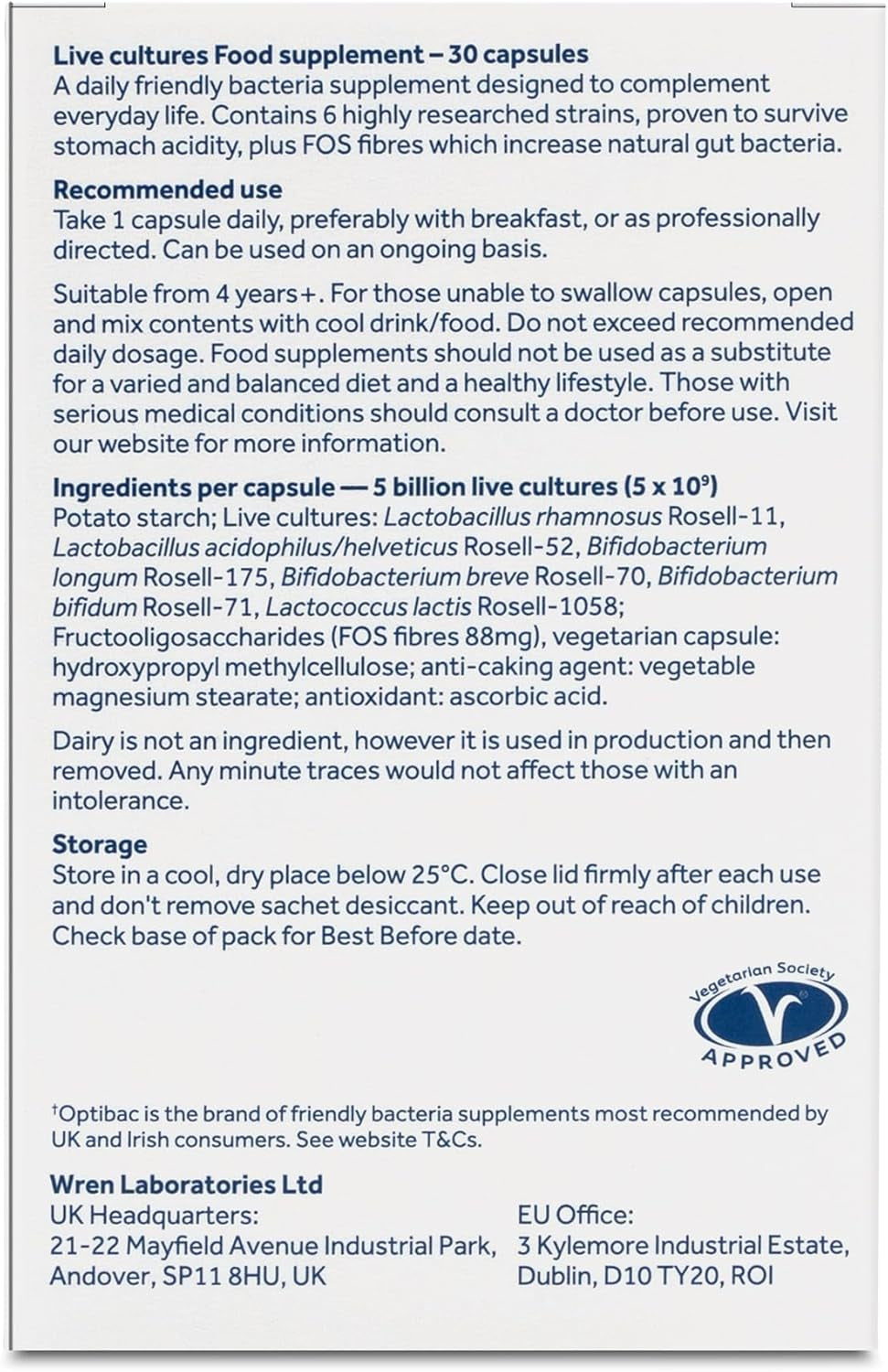 Probiotics Every Day - Digestive Probiotic Supplement with 5 Billion Bacterial Cultures & FOS Fibres - 30 Capsules