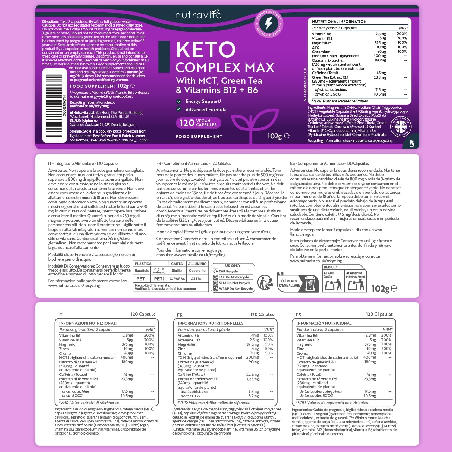 Keto Diet Pills – Max Strength Fat Burner with MCT, Green Tea – 60 Caps