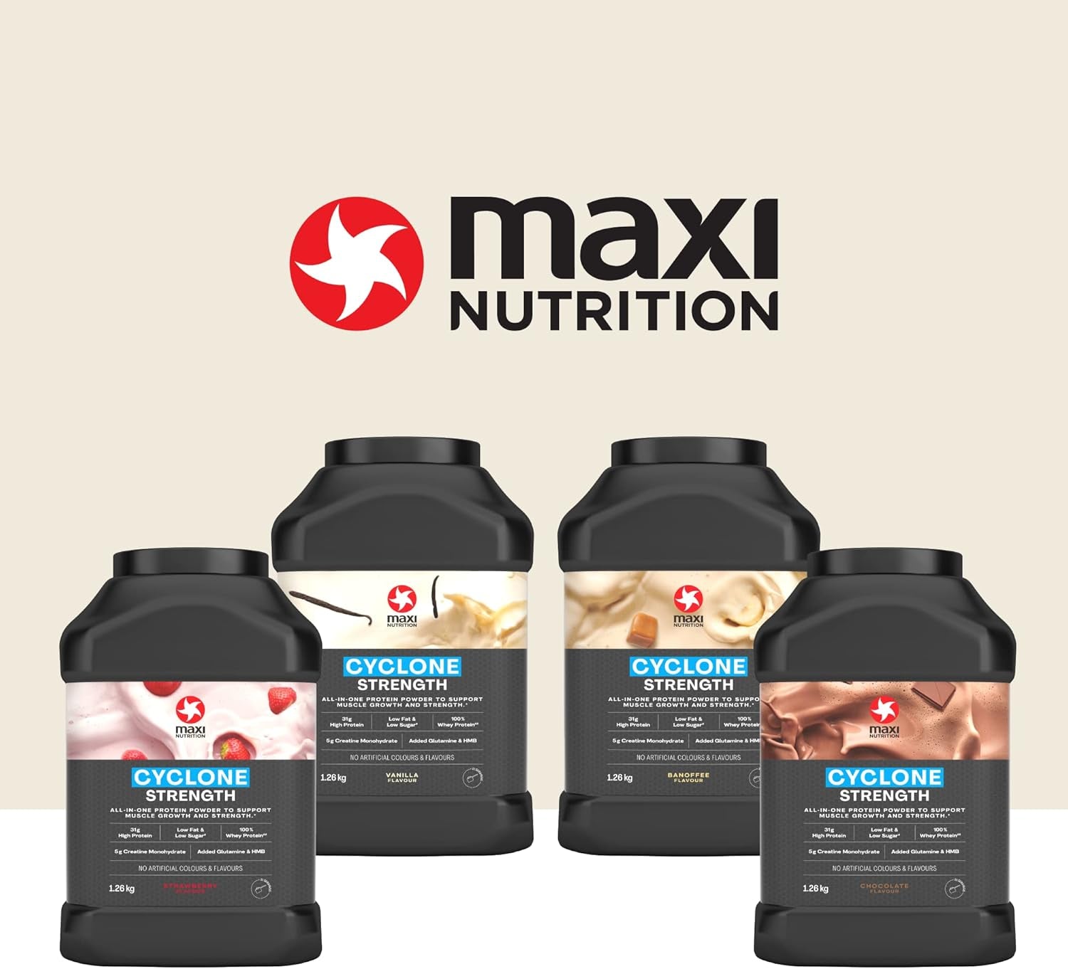 - Cyclone, Chocolate - Premium Whey Protein Powder with Added Creatine – Low in Sugar and Fat, Vegetarian-Friendly - 31G Protein, 204 Kcal per Serving, 1.26Kg