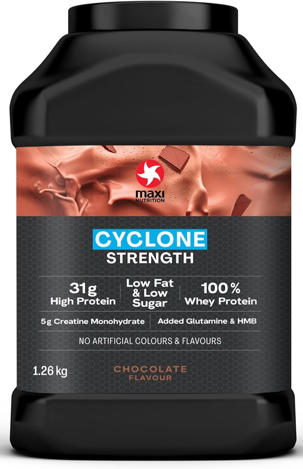 - Cyclone, Chocolate - Premium Whey Protein Powder with Added Creatine – Low in Sugar and Fat, Vegetarian-Friendly - 31G Protein, 204 Kcal per Serving, 1.26Kg