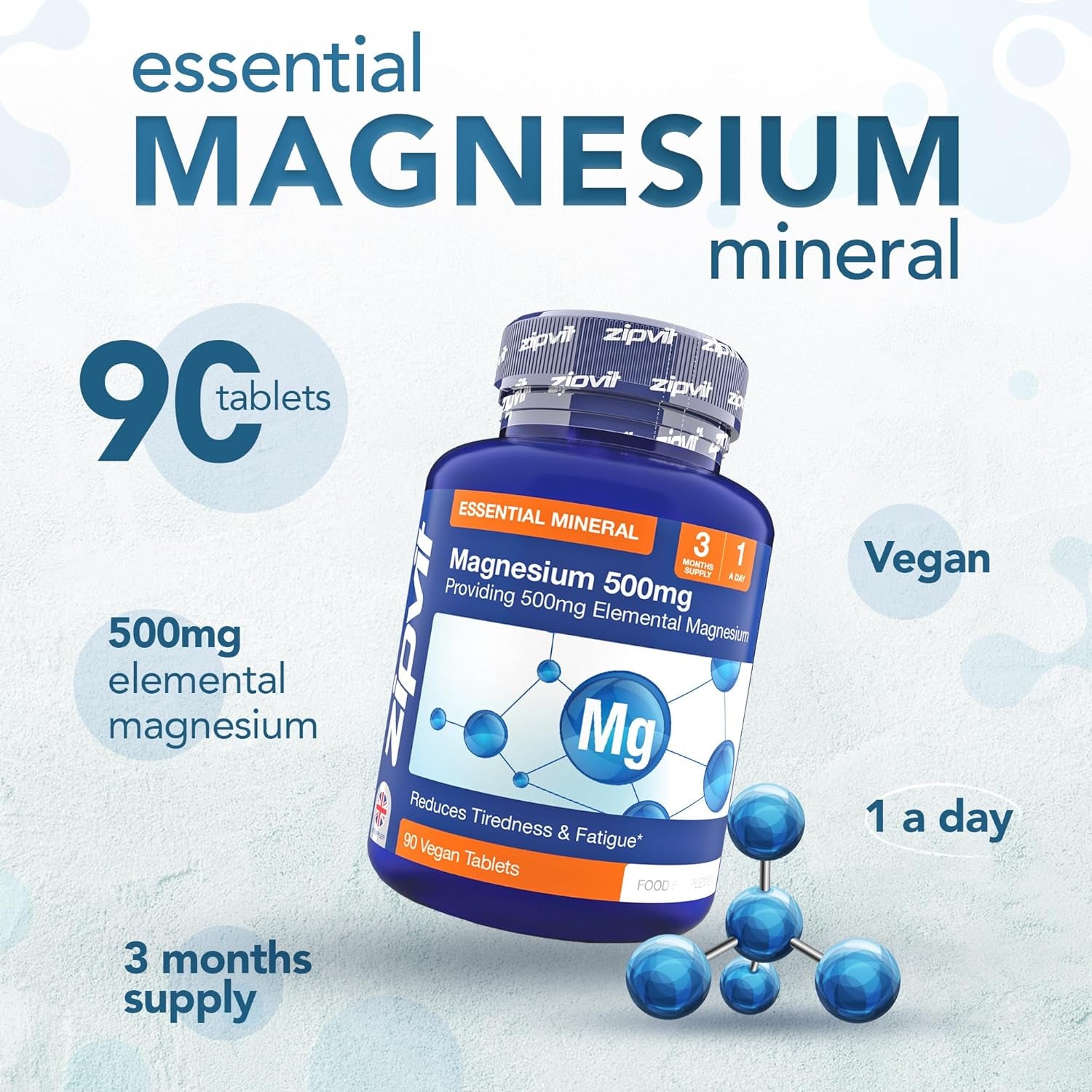 Magnesium 500Mg – High Strength – Muscle, Bone & Energy Support – 90 Tablets