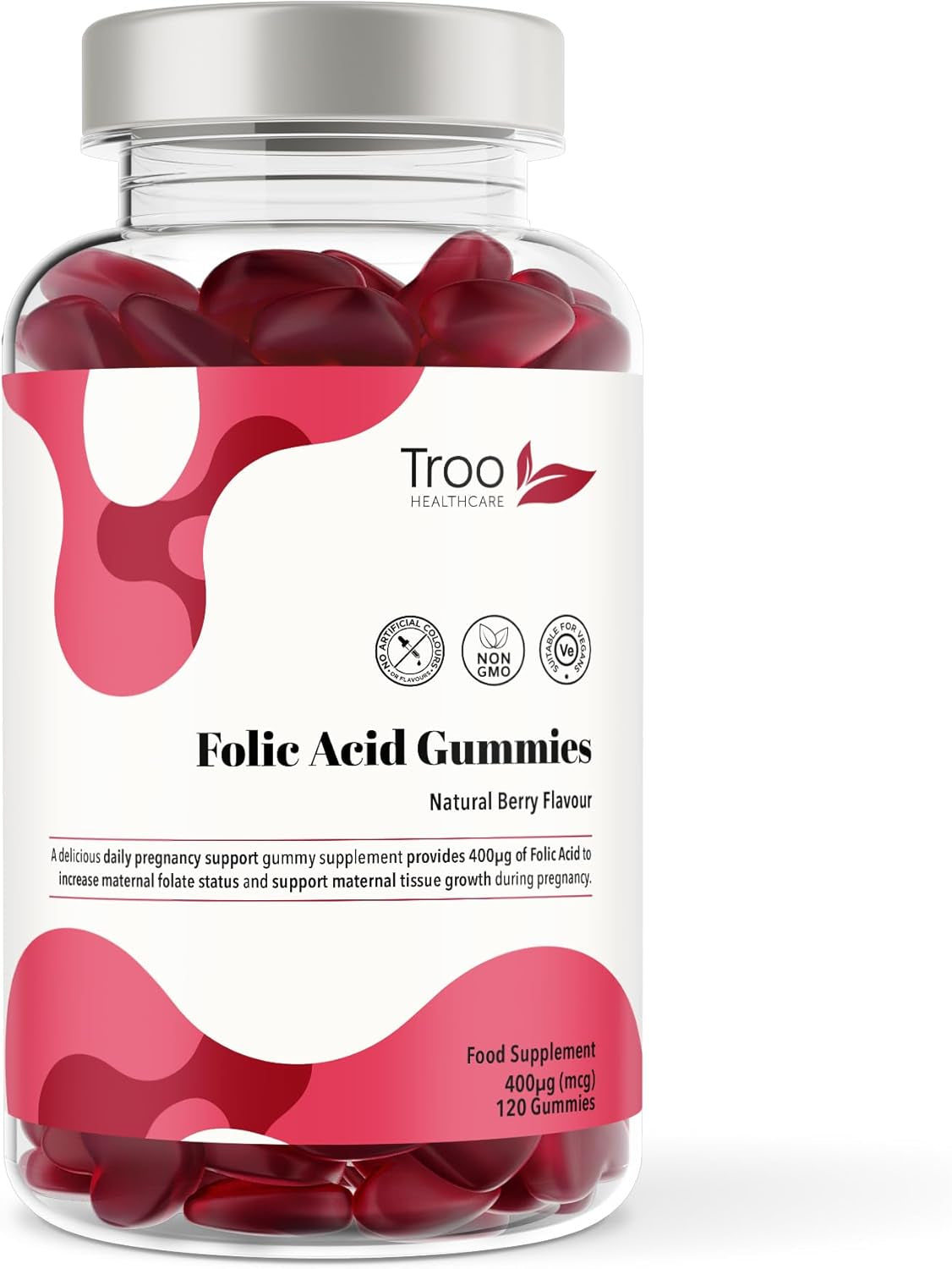Folic Acid 400mg Gummy – 120 Natural Berry Gummies – Prenatal Supplement for Pregnancy Health