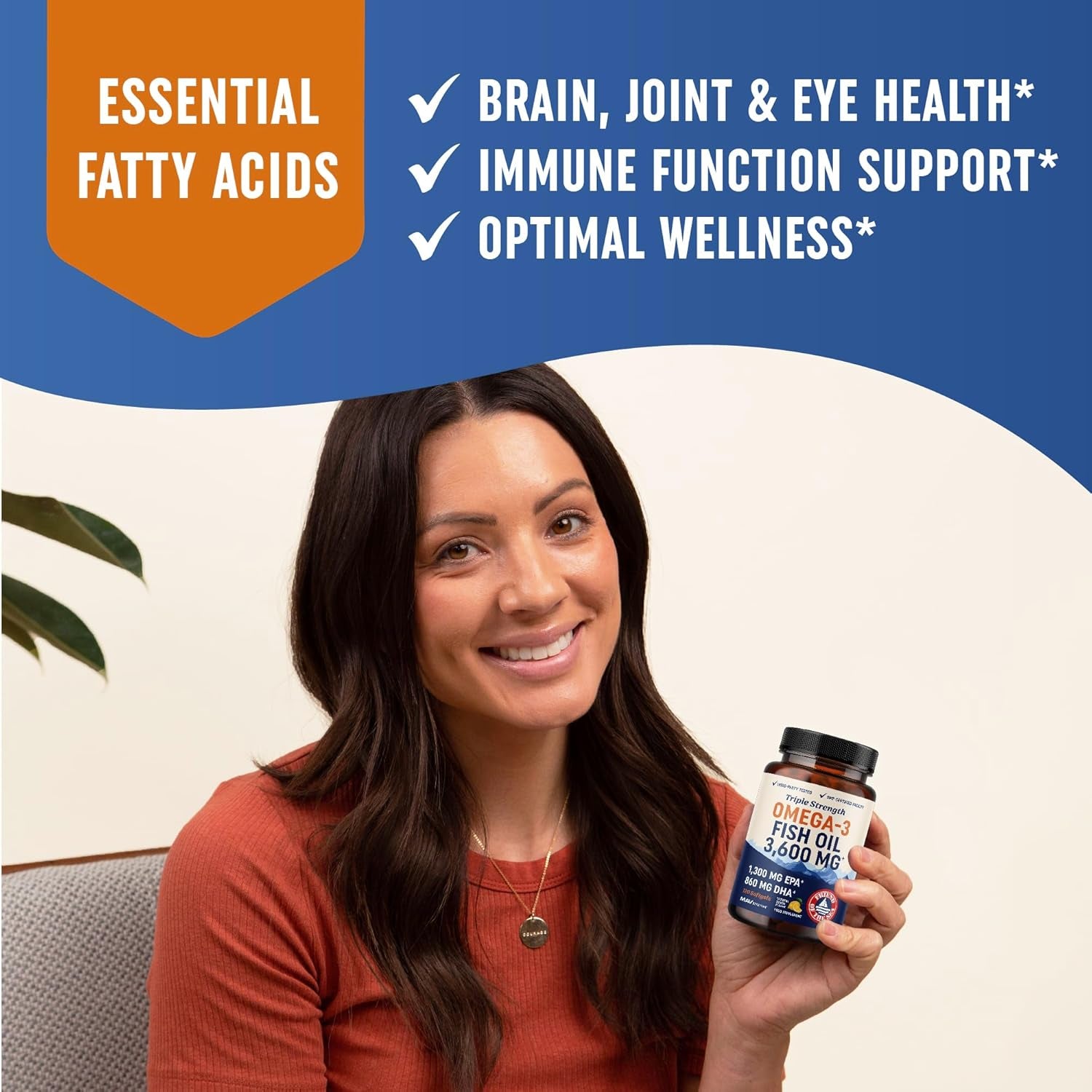 Omega-3 Fish Oil 3600mg, EPA & DHA, Brain & Joint Support – 120 Softgels
