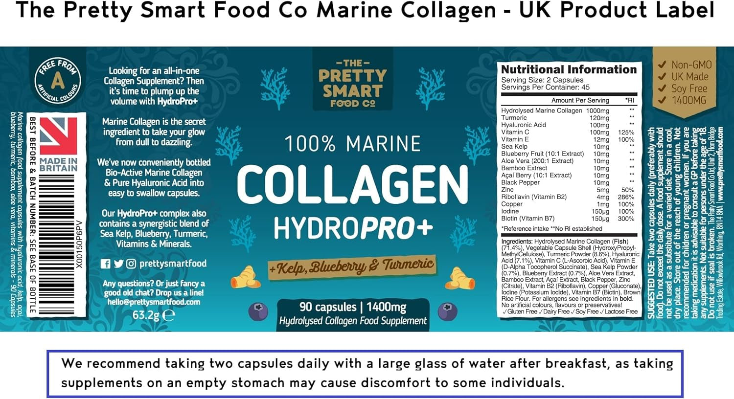 Marine Collagen Complex 1400mg – Biotin, Hyaluronic Acid – 90 Caps
