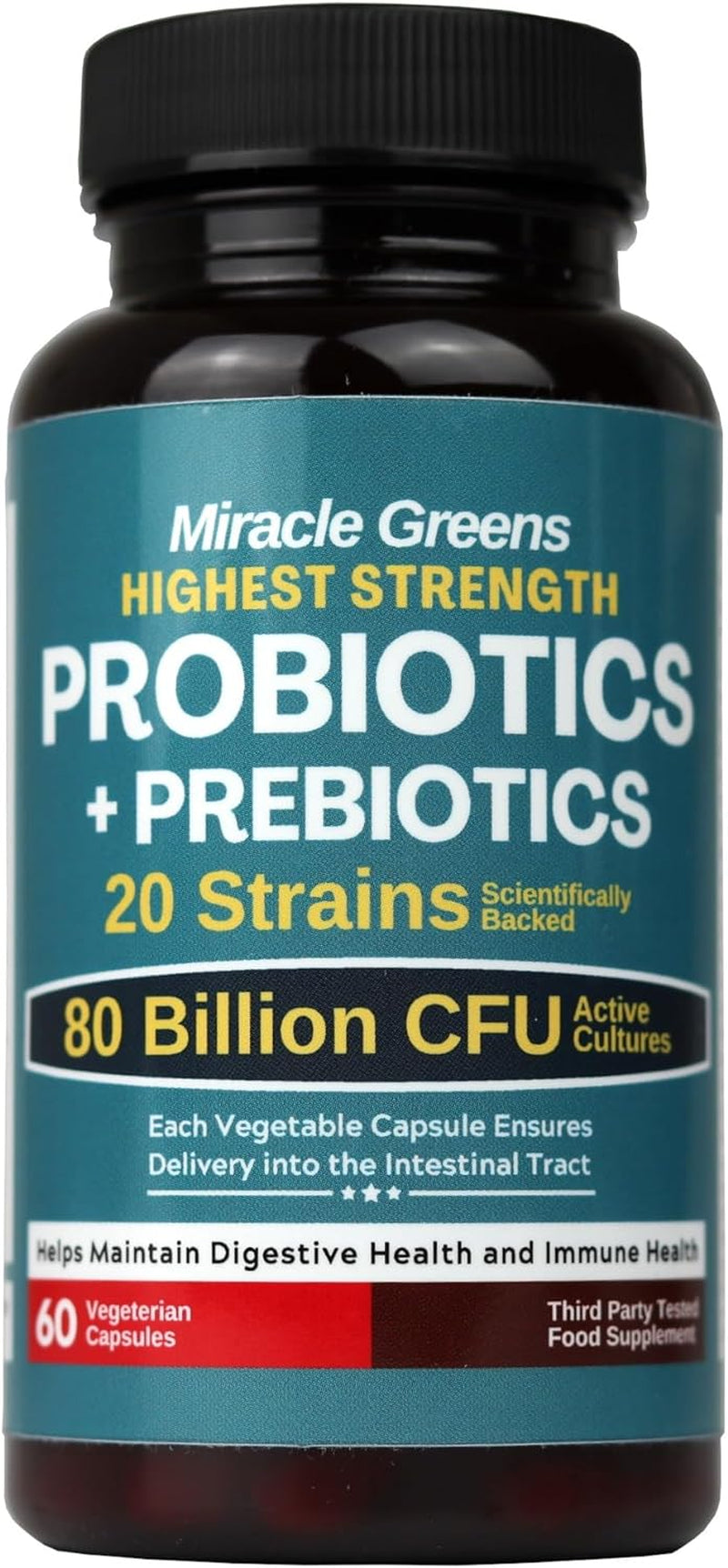 80 Billion CFU Probiotics – 20 Strains + Prebiotics for Gut Health – 60 Capsules