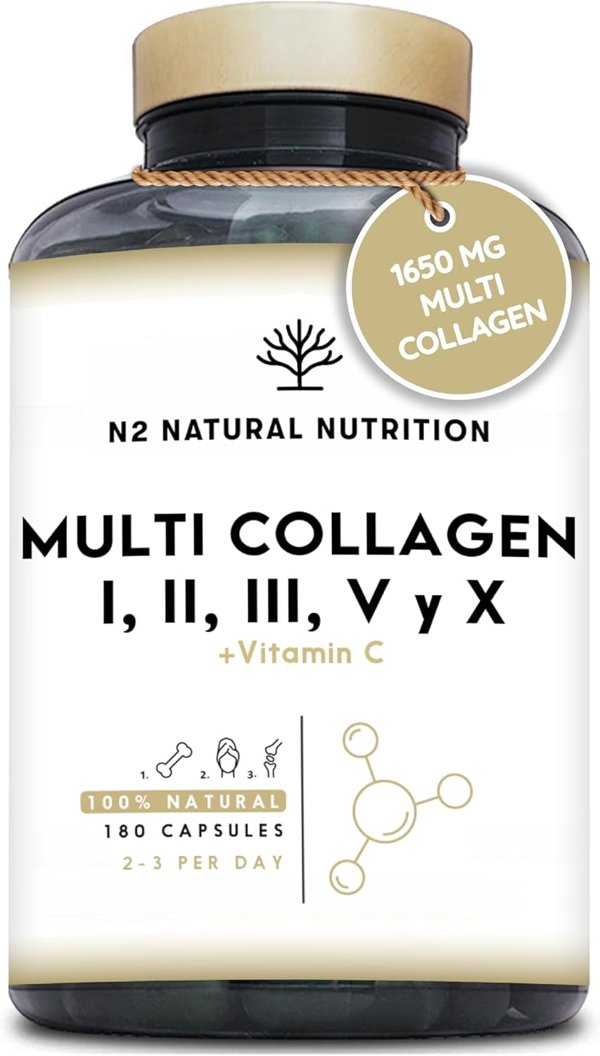 Multi Collagen 1650Mg Type I, II, III, V, X. Bovine, Marine Collagen Peptides 180 Capsules Enhanced with Vitamin C